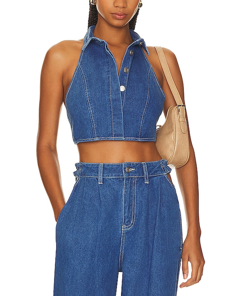 Sovere Denim Mid Blue Advance Halter Top Size L NWT